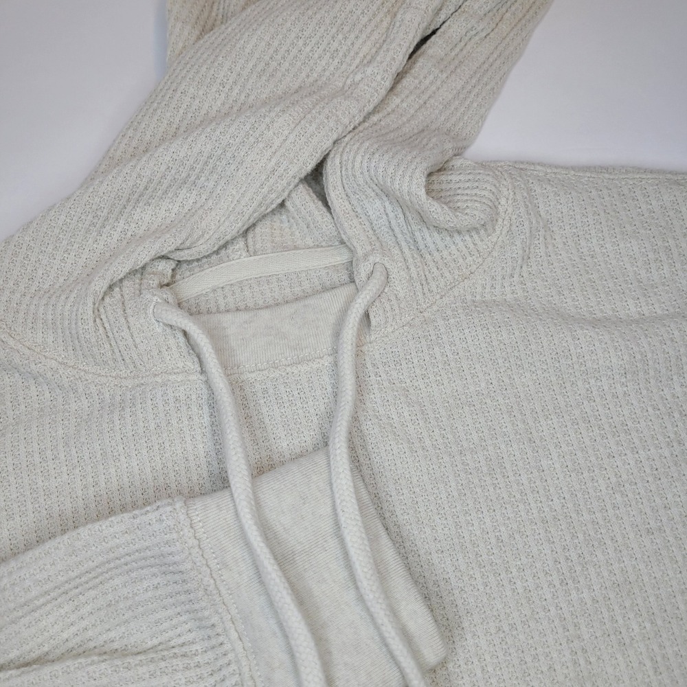 Aerie Waffle Knit Hoodie Womens Small Cream Oatmeal Excellent Oversized Thermal